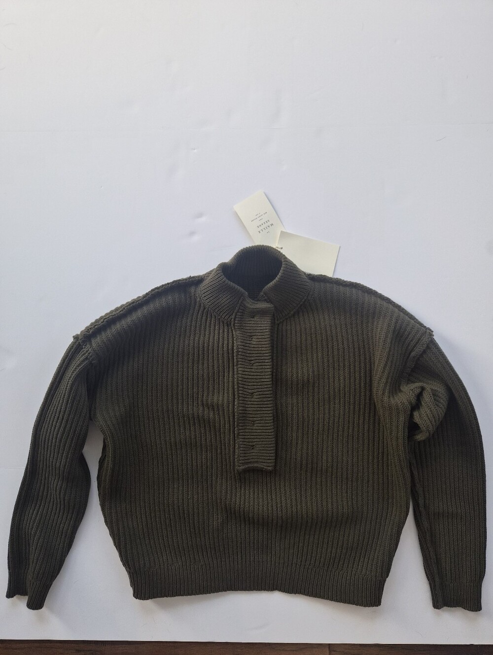 *NWT* [Sezane] Lucas Jumper In Olive Green, Khaki, Size M, Organic Cotton, Italy - Picture 9 of 13